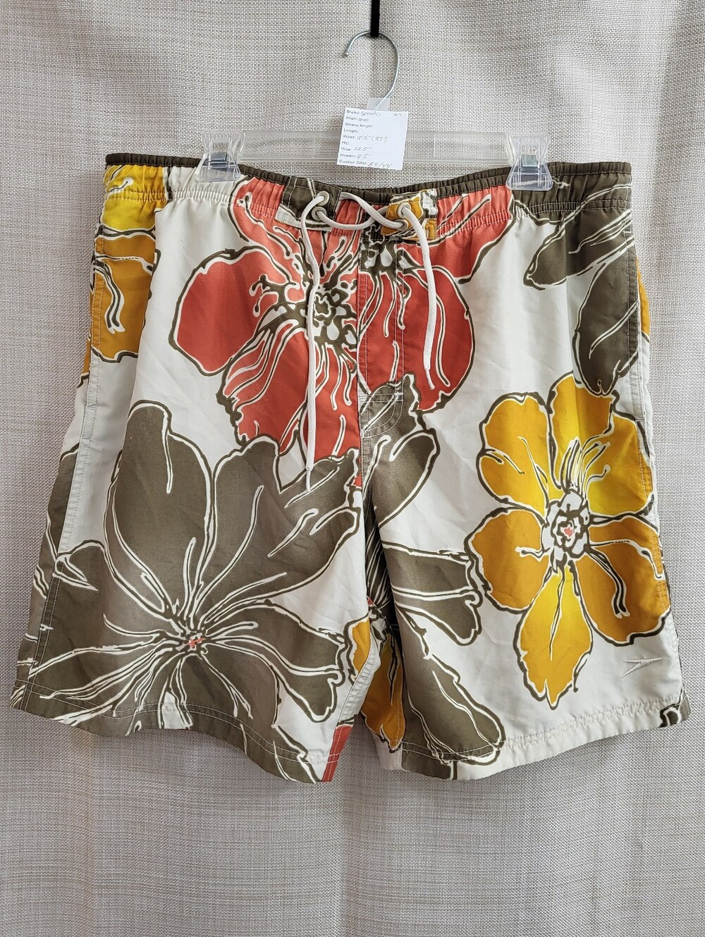 Speedo Swim Trunks Men's‎ Board Shorts Tan Mesh Lined Floral Pockets Size Med